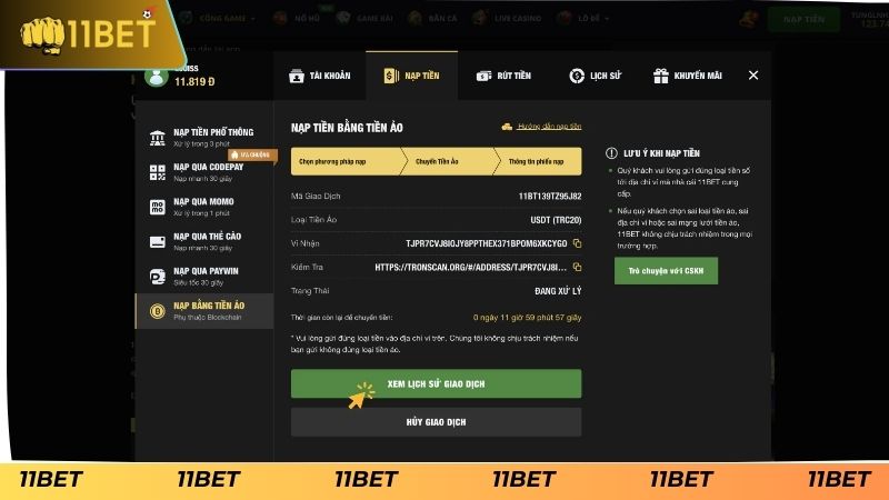 Bảo mật thông tin khi nạp tiền 11BET